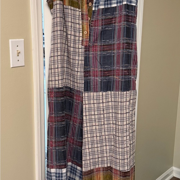 SHEIN Pants - SHEIN Plaid Patchwork Jumpsuit in Navy, Red, Cream